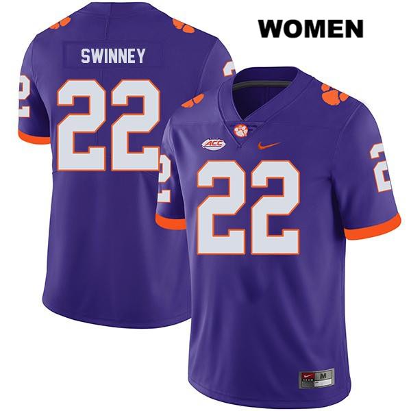 Women's Clemson Tigers #22 Will Swinney Stitched Purple Legend Authentic Nike NCAA College Football Jersey VWB2046QQ